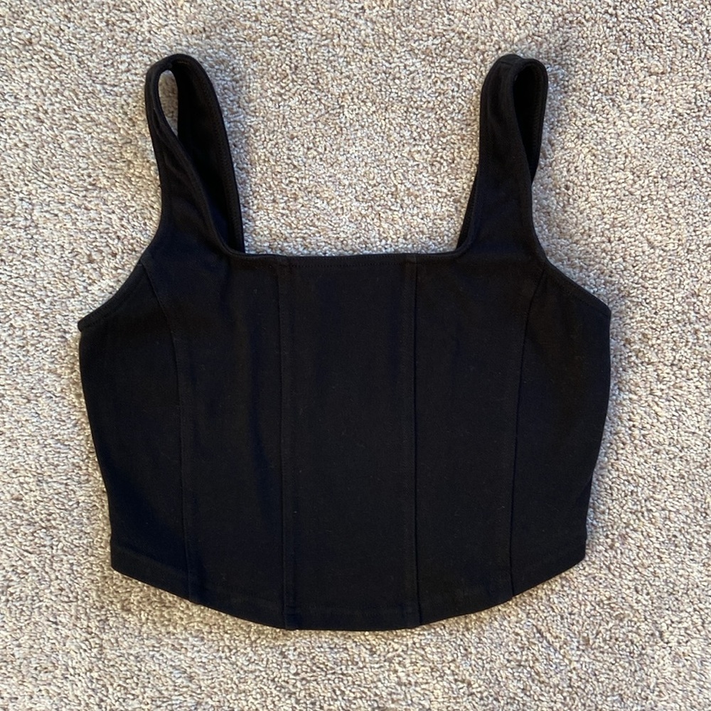 Rae Mode • Black Twill Corset Crop Top